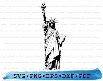 Statue of Liberty Silhouette, Lady Liberty Svg, New York Monument Cricut Transparent Outline Vector DXF EPS PDF Png clipart Patriotic decor