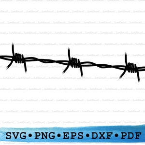 Silhouette de fil de fer barbelé, fil de fer barbelé Svg, clôture de ferme de prison, cricut Contour transparent vecteur DXF EPS PDF Png clipart décor imprimable