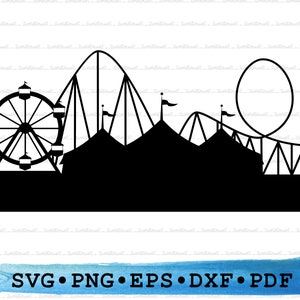 Circus Silhouette, Circus Svg, Circus png, Circus Cut File, grande roue svg, montagnes russes, carnaval Silhouette DXF EPS pdf