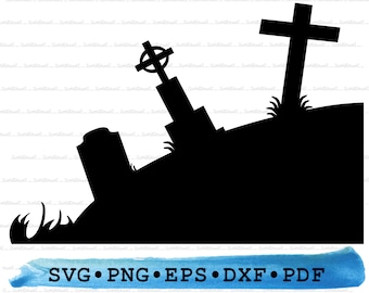 Graveyard Svg Dxf Png Eps Pdf – Cemetery Silhouette Cut File Cricut Halloween Tombstone Clipart Spooky Burial Vector Printable Haunted Decor