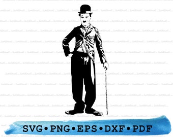 Charlie Chaplin Silhouette, Charlie Chaplin Svg, Charlie Chaplin png, Charlie Chaplin Cricut, Outline, Charlie Chaplin Vector, DXF EPS pdf