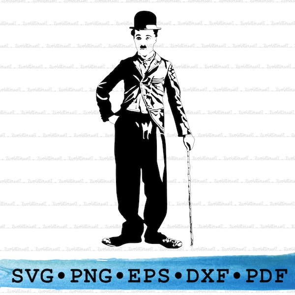 Charlie Chaplin Silhouette, Charlie Chaplin Svg, Charlie Chaplin png, Charlie Chaplin Cricut, Outline, Charlie Chaplin Vector, DXF EPS pdf