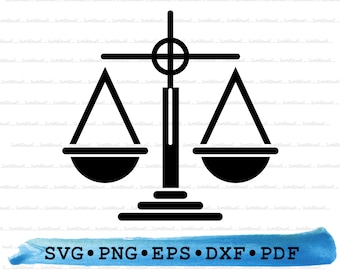Schalen van Justitie silhouet SVG PNG DXF pdf eps – juridisch pictogram voor Cricut Crafts, Law Office Decor, advocaatlabels en afdrukbare justitie clipart