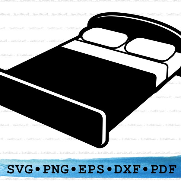 Bed Svg, Bedroom Double King Queen Sleep Hotel Silhouette, Cricut Outline Vector DXF EPS PDF Png clipart printable Decor Instant