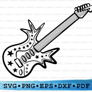 Guitarra eléctrica Svg, Rockstar Rock n Roll Silhouette Music Band Acoustic Cricut Outline Vector DXF EPS PDF Png clipart Decor Cut File