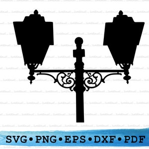 Streetlamp Silhouette SVG PNG DXF Pdf – Vintage Lamp Post Cut File for Cricut, City Decor, Scrapbooking, Cards & Romantic Crafts
