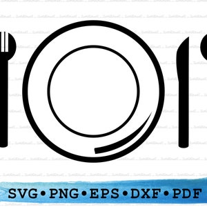 Cutlery Svg Dxf Png Eps Pdf – Plate Fork Spoon Knife Silhouette Cut File Cricut Restaurant Dining Clipart Kitchen Cafe Vector Printable Food