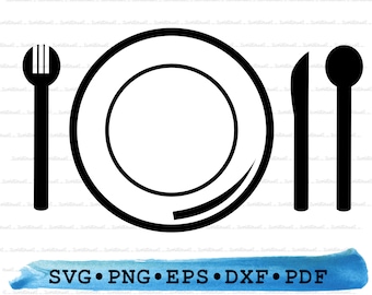 Sztućce Svg Dxf Png Eps Pdf – Talerz Widelec Łyżka Nóż Sylwetka Plik Cięcia Cricut Restauracja Jadalnia Clipart Kuchnia Kawiarnia Wektor Wydruk Jedzenie