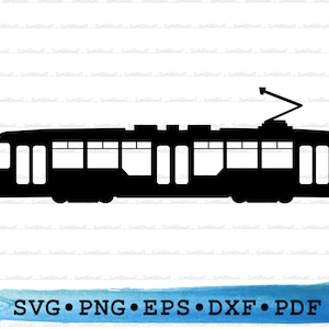 トラムSVG、トラムシルエット、トラムクリカット電車バス公共交通機関透明アウトラインベクトルDXF EPS PDF PNGクリップアート印刷可能な装飾インスタント