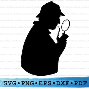 Detective Silhouette, Detective Svg, Private Investigator Eye Magnifying Glass Cricut Outline Vector DXF EPS PDF Png clipart printable Decor