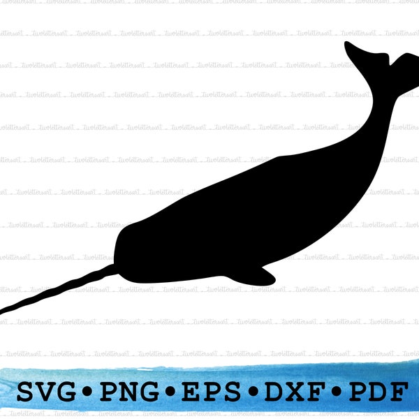 Narwhal Svg, Narwhal Silhouette, Ocean Creature Sea Cricut Transparent Outline Vector DXF EPS PDF Png clipart printable Decor Cut File