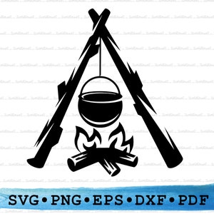 Bonfire Silhouette, Camp fire Svg, Camping Outdoor Flame Cricut Transparent Outline Vector DXF EPS PDF Png clipart Instant Download
