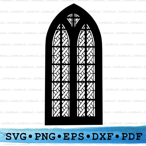 Arched Window Svg, Stained Glass Cathedral Church Window Silhouette, Gothic Cricut Outline Vector DXF EPS PDF Png clipart printable Decor