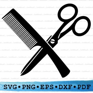 Comb & Scissors Silhouette SVG PNG DXF PDf eps – Hairdresser Icon For Cricut Crafts, Barber Decor, Salon Labels Printable Grooming Clipart