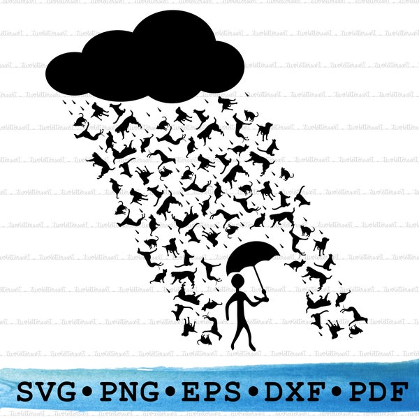 Raining Cats and Dogs Umbrella Svg, Meteo pioggia png silhouette, Rainy day, Umbrella svg Funny Clipart Cutting Design PNG DXF EPS pdf