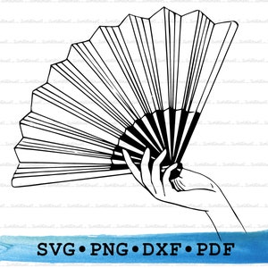 Hand Holding Paper Fan Silhouette SVG PNG DXF PDf – Paper Fan Icon Cricut Crafts, Oriental Decor, Dance Labels & Printable Cultural Clipart
