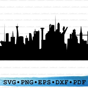 City Skyline Svg Dxf Png Eps Pdf – Urban Silhouette Cut File Cricut, Architecture Clipart, Downtown Building Vector Printable Wall Art Decor