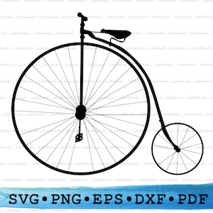 Penny Farthing Bicycle Silhouette SVG PNG DXF PDf eps – Vintage Transport Icon For Cricut Crafts, Retro Decor, Cycling Labels & Historical