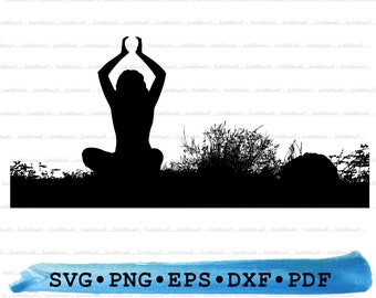 Yoga in the Garden Svg, Yoga Cut files for cricut, Yoga silhouette, Yoga Print, Meditation svg, namaste Clipart Design PNG DXF EPS pdf