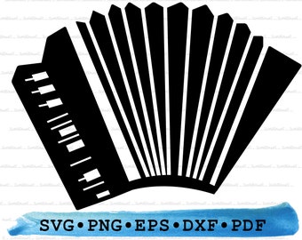 Acordeón Svg Dxf Png Eps Pdf – Archivo de corte de silueta de instrumento musical para Cricut, clipart de banda folk, vector de fuelle, letrero imprimible de decoración musical