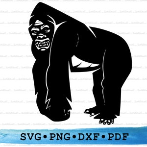 Gorilla Svg Dxf Png Pdf – Jungle Animal Ape Silhouette Cut File Cricut, King Kong Clipart, Primate Wildlife Vector, Printable Strong Design