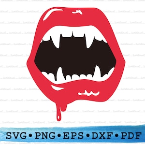 Presas de Vampiro Silhueta Dentes de Vampiro Svg Halloween Boca Lábios Vermelhos Cricut Contorno Transparente Vetor DXF EPS PDF Png clipart imprimir Decoração