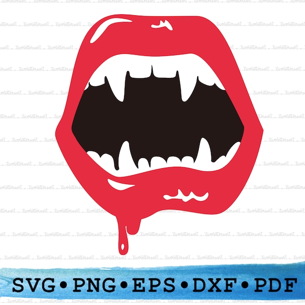 Vampire Fangs Silhouette Vampire Teeth Svg Halloween Mouth Red Lips Cricut Transparent Outline Vector DXF EPS PDF Png clipart print Decor