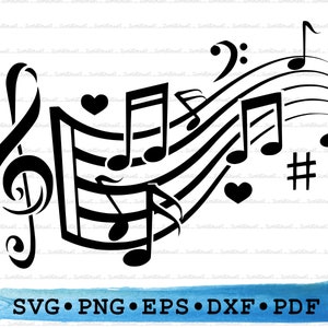 Notas musicales Silueta, Notas musicales Svg, Logotipo musical Cricut Contorno transparente Vector DXF EPS PDF Png clipart Decoración imprimible Descargar