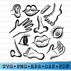 Abstract Face & Hands Silhouette SVG PNG DXF PDf eps – Modern Clipart For Cricut Crafts, Boho Decor, Expression Signs Printable Minimalist