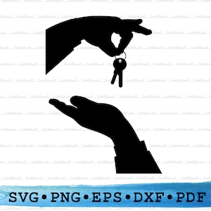 Passing Keys Svg Dxf Png Eps Pdf – Handover Silhouette Cut File Cricut, Turnkey Clipart, Real Estate Vector Printable Decor, Gift Sign