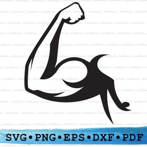Silueta de bíceps, flexión Svg, músculo png, fuerza fuerte, archivo de corte, ejercicio, brazo de culturismo, culturismo, PNG DXF EPS pdf
