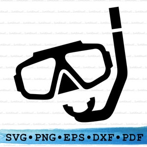 Diving Mask Silhouette SVG PNG DXF PDf eps – Scuba Snorkel Icon Cricut Crafts, Swimming Decor, Ocean Labels & Printable Water Sport Clipart