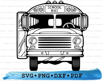 Silueta de autobús escolar SVG, PNG, DXF, PDF: icono de transporte para manualidades de Cricut, decoración de aulas, etiquetas infantiles y clipart educativo imprimible.