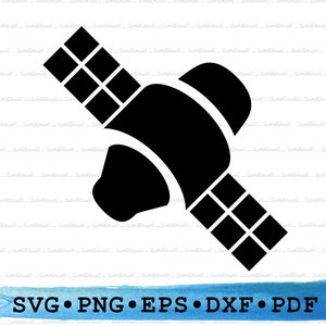 Satellite Silhouette SVG PNG DXF PDf EPs – Astronomy Clipart For Cricut Crafts, Space Decor, Orbit Signs & Printable Cosmic Tech Art