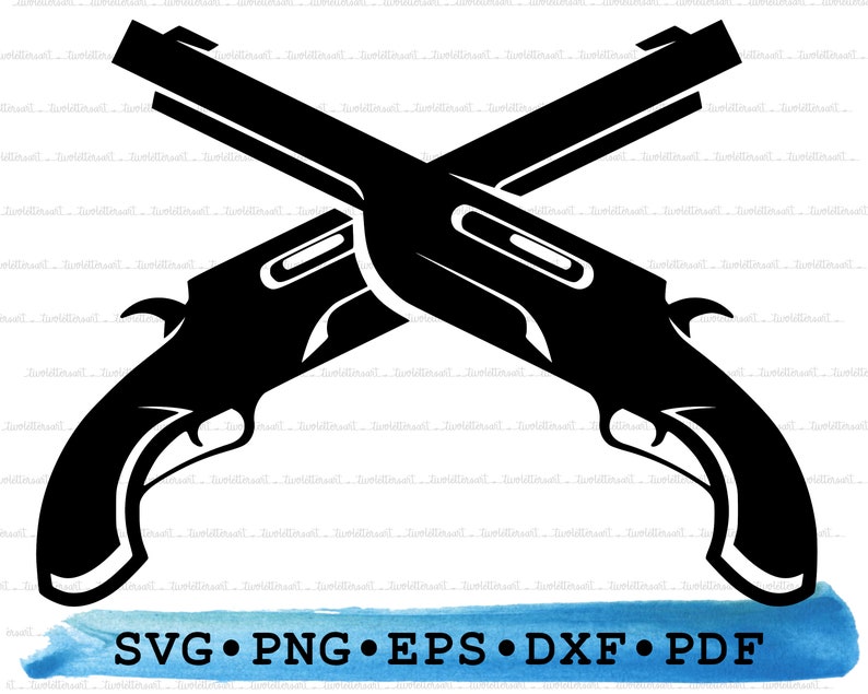 Crossed Flintlock Pistols Svg Antique Guns Silhouette Medievil Pirate crossed-pistols-outline