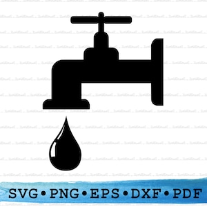 Water Tap Svg Dxf Png Eps Pdf – Faucet Silhouette Cut File Cricut, Dripping Drop Clipart, Plumbing Vector Printable Utility Decor Outline