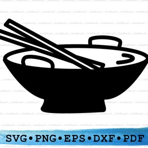Silhueta de tigela de ramen, tigela de ramen svg, tigela de ramen png, arquivo de corte, silhueta de macarrão instantâneo, design de corte de pauzinhos de tigela PNG DXF EPS PDF
