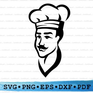 Chef-kok Svg, kok silhouet, koksmuts Baker Cuisine Gourmet Cricut transparant overzicht Vector DXF EPS PDF Png clipart afdrukbaar decor gesneden bestand