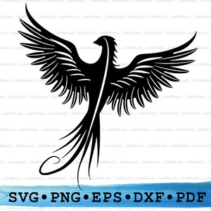 Phoenix Silhouette Svg, Phoenix, oiseau de feu mythique Cricut contour Transparent vecteur DXF EPS PDF Png clipart imprimable Decor couper fichier