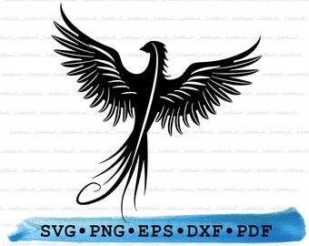 Fénix Svg Dxf Png Eps Pdf – Archivo de corte de silueta de pájaro de fuego para Cricut, clipart de criatura mítica, vector de fantasía alado, decoración mágica imprimible