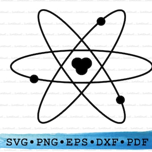 Atom Silhouette SVG PNG DXf eps - Wissenschaft Clipart für Cricut Handwerk, Chemie Dekor, Molekül Zeichen druckbare STEM Kunst