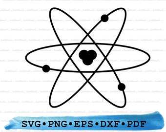 Silueta de átomo SVG PNG DXf PDf eps – Clipart científico para manualidades de Cricut, decoración química, letreros de moléculas imprimibles, arte STEM
