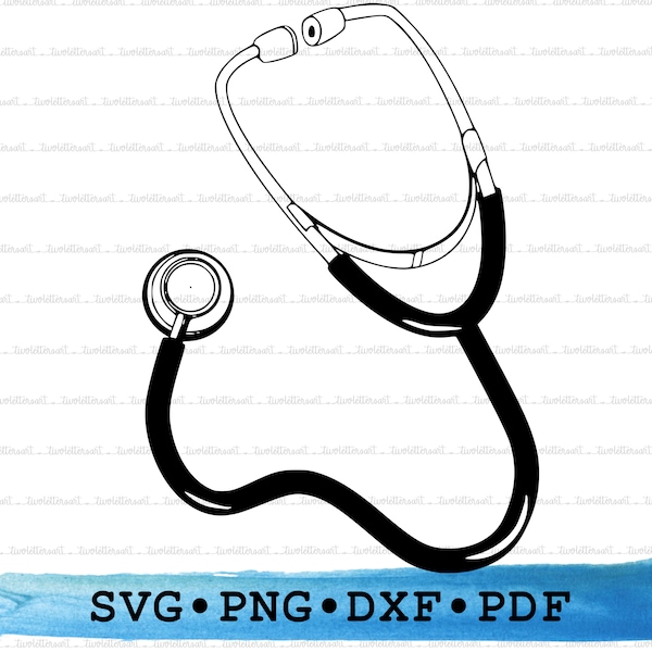 Stethoscope Svg, Stethoscope Silhouette, Doctor Hospital Nurse Cricut Transparent Outline Vector DXF PDF Png clipart printable Cut File