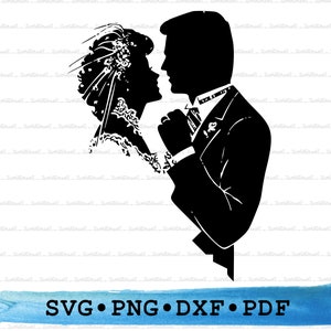 Noiva Noivo Svg, Silhueta De Casamento, Celebração De Casamento Cricut Transparent Outline Vector DXF PDF Png clipart imprimível Decor Cut File