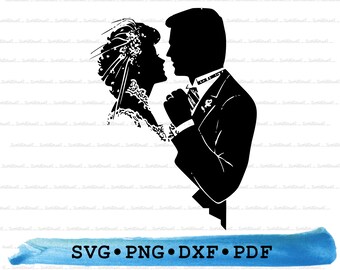 Bride Groom Svg, Wedding Silhouette, Marriage Celebration Cricut Transparent Outline Vector DXF PDF Png clipart printable Decor Cut File