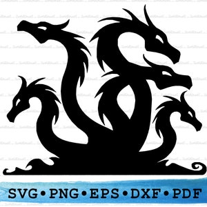 Hydra Svg, Dragon Silhouette, Sea monster creature heads Cricut Transparent Outline Vector DXF EPS PDF Png clipart stampabile Decor Cut File