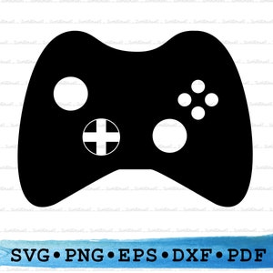 Pode incluir: Silhueta preta e branca de um controlador de videogame. O controlador tem um direcional, quatro botões e dois botões grandes nas laterais.