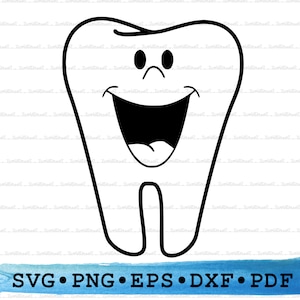 Dent heureuse Svg, Silhouette de dent heureuse, dents dentiste Cricut contour Transparent vecteur DXF EPS PDF Png clipart imprimable Decor couper fichier