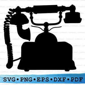 Vintage Telephone Silhouette SVG PNG DXF PDf eps – Retro Clipart For Cricut Crafts, Communication Decor, Office Signs & Printable Tech Art
