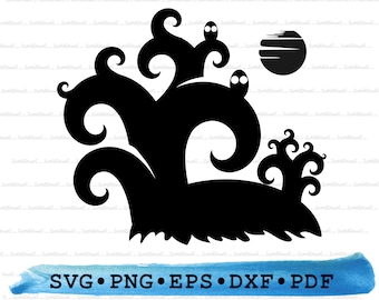 Haunted Forest Flourish SVG PNG DXF Pdf eps – Spooky Silhouette Clipart For Halloween Crafts, Witchy Decor, Invitations & Signs